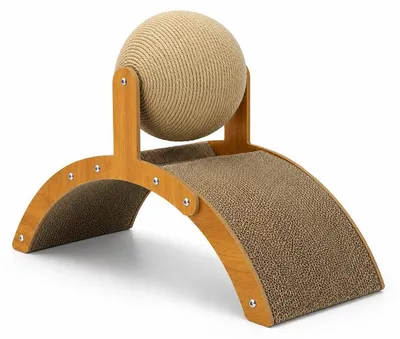 Produktbild von Kaninchen Kratzspielzeug 2-in-1 – Sisalball 360° + Kratzpappe, Holzbrücke | Nagespielzeug für Frettchen & Chinchillas