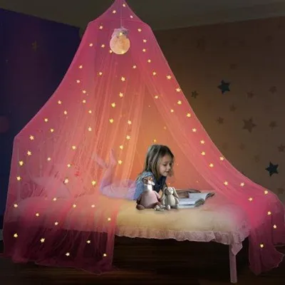 Produktbild von Famanu Himmelbett mit leuchtenden Sternen und Moskitonetz - Rosa