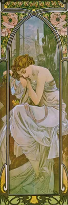 Produktbild von Alphonse Mucha Kunstdruck Bild - Die Vier Tageszeiten, Die Nacht, 1899 (91 x 30 cm)