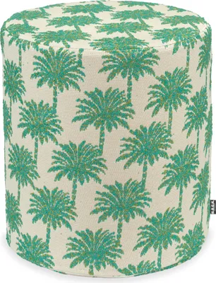 Produktbild von H.O.C.K. Vamosa Palms Outdoor Hocker Pouf ø40x45cm rund aqua türkis-green Palmen