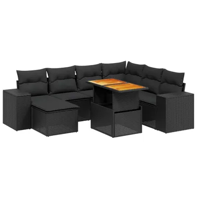 Produktbild von Modulares Garten-Loungeset, 8-teilig, mit verstellbarem Tisch, Poly Rattan Schwarz, UV-beständig, abnehmbare Kissenbezüge