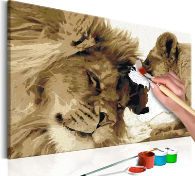 Obrázok produktu pre Netkané maľovanie podľa čísiel - Zamilovaní levi 60x40 cm Zvieratá n-A-0222-e-a
