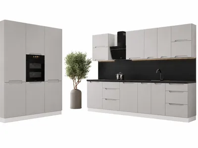 Produktbild von Winkelküche – Eckküchen-Set – Küchenzeile L-Form – Komplettküche – Zivora – KS34-G320x180 cm – Hellgrau Matt, KI-generiertes Bild