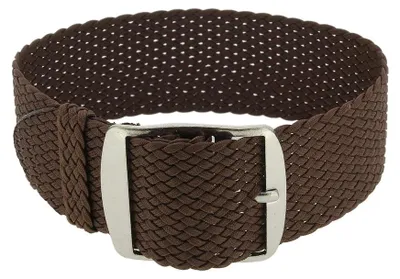Produktbild von Minott Uhrenarmband mit Dornschließe in braun geflochten Perlon 32993, Stegbreite:18mm, Schließe:Silbern