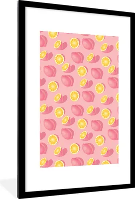 Produktbild von MuchoWow® Gerahmtes Poster Sommer - Zitrone - Rosa 60x90 cm - Poster mit Schwarzem Bilderrahmen Wandposter Rahmen Foto Bilder - Dekoration - Wandposter Wohnzimmer - Hochwertig