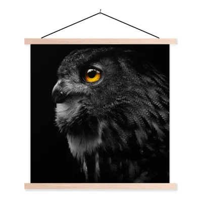 Produktbild von MuchoWow® Textilposter Eule - Vogel - Schwarz - Porträt 40x40 cm mit holzfarbenen Rahmen - Posterleiste