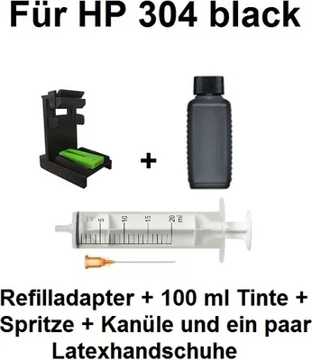 Image de Adaptateur de recharge + 100 ml d'encre noire INK-MATE pour HP 304 black + 304 black XL - Avec cet adaptateur, vous pouvez recharger votre cartouche vous-même en quelques minutes. Pour HP Deskjet 2620, HP Deskjet 2630, HP Deskjet 2633, HP Deskjet 2634, HP Deskjet 3700 Tout-en-un, HP Deskjet 3720 Tout-en-un, HP Deskjet 3730 Tout-en-un, HP Deskjet 3732, HP Deskjet 3733, HP Deskjet 3735, HP Envy 5020 Tout-en-un, HP Envy 5030 Tout-en-un - BAHI304