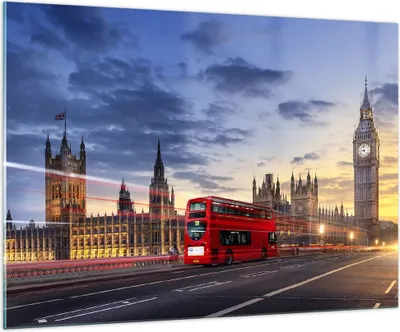 Produktbild von Bilder auf glas - London Bus - 100x70cm - Glasbilder - Wandbilder - Bilder - Kunstdruck - zum Aufhängen bereit - Wanddekoration aus Glas - Glas Bilder - Wandbild auf Glas - Einteilig - GAA100x70-3592