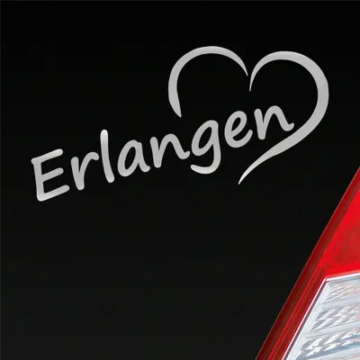Produktbild von Auto Aufkleber Erlangen Herz Stadt City Liebe Love Heart 17,5x8 cm Silber Sticker Heckscheibenaufkleber