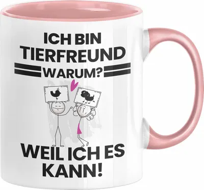 Produktbild von Tierfreund Geschenk Tasse Lustiger Spruch Ich Bin Tierfreund Warum Weil Ich Es Kann Geschenkidee Bester Tierfreund Geburtstag Kaffee-Becher (Rosa)