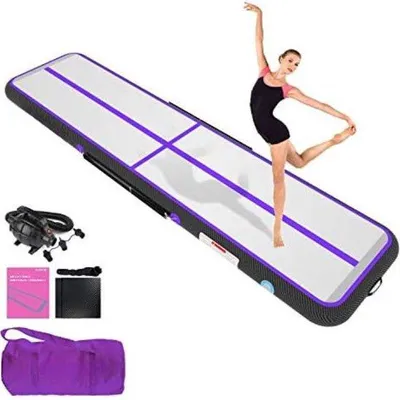 Produktbild von Famanu Airtrack 3 Meter - Aufblasbare Gymnastikmatte - 300x100x15cm - Schwarz|Lila