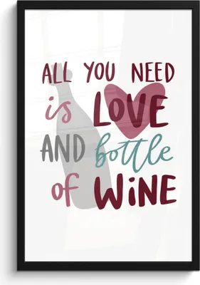 Produktbild von MuchoWow® MuchoWow® Gerahmtes Poster Weinzitat "Alles was du brauchst ist Liebe und eine Flasche Wein" mit Herz 40x60 cm - Poster mit zchwarzem Bilderrahmen - Papierdruck - Wandbilder