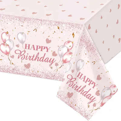 Kunststoff Tischdecke Geburtstag Rosa Gold 137x274 cm