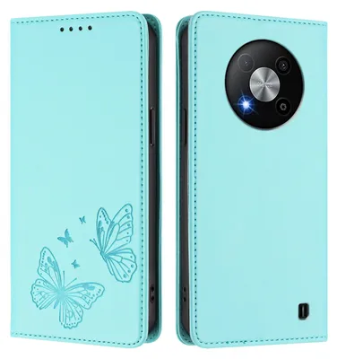 Image de Étui en cuir pour ZTE Blade A73 5G, motif papillon, étui portefeuille à rabat avec support, vert menthe