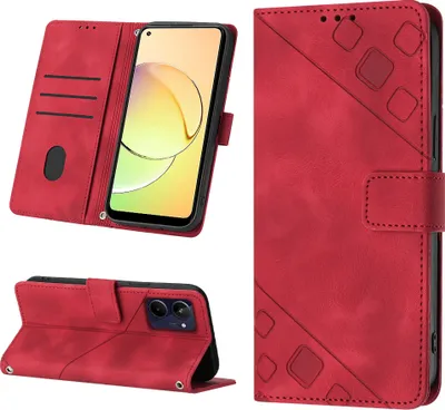 Produktbild von Hülle für Realme 10 5G Prägung Flip Leder Brieftasche Schutzhülle mit Ständer Rot