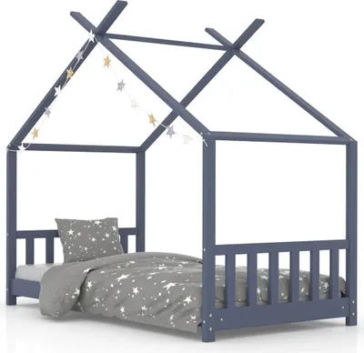 Image de Cadre de lit d'enfant Gris Bois de pin massif 70x140 cm