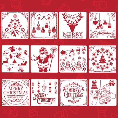 Weihnachtsschablonen, 12 Stück, wiederverwendbar, für Sprühschnee, DIY