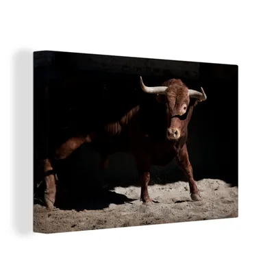 Produktbild von OneMillionCanvasses® - Leinwandbilder - 150x100 cm, Ein brauner Stier vor schwarzem Hintergrund, Wandbilder Kunstdruck Wanddekoration
