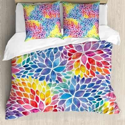 Produktbild von ABAKUHAUS Bunt Bettbezug, Regenbogen farbige Blätter, Milbensicher Allergiker geeignet mit Kissenbezügen, 155 cm x 220 cm - 80 x 80 cm, Mehrfarbig
