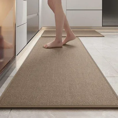 Produktbild von Unyqoos® Küchenläufer 44x180 cm – rutschfest mit Gummirücken, gepolstert, waschbar & schnelltrocknend, Polyester, Khaki für Küche & Flur