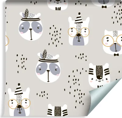 Obrázok produktu pre 10m VLIES WALLPAPER rolka detská izba divoké zvieratá medvede bodky okuliare XXL