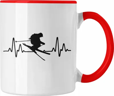 Produktbild von Trendation - Ski Tasse Geschenk Grafik Herzschlag Geschenkidee Skifahrer Geschenk Winter (Rot)