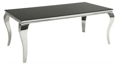 Productafbeelding van Eettafel VELENA - Gepolijst staal en zwart glas - 200 cm - Moderne barokstijl