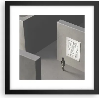 Produktbild von Gerahmtes Poster - Schwarzer Rahmen - Labyrinth Grau Verloren - 30x30 cm - Wand Bild - Wanddeko - Wandbilder - Kunstposter - Wandposter - Bilderrahmen - Bilder - Kunstdruck - P2BAC30x30-5086