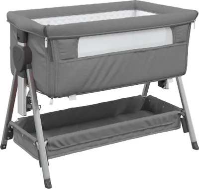 Produktbild von Babybett mit Matratze Dunkelgrau Leinenstoff