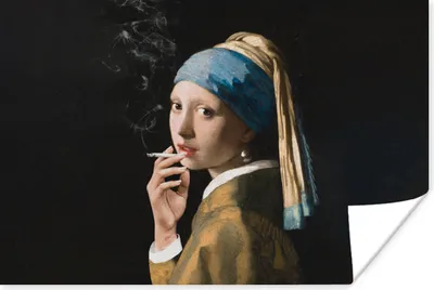 Produktbild von MuchoWow® Poster Das Mädchen mit dem Perlenohrring - Vermeer - Zigaretten 30x20 cm - Plakate - Print