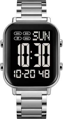 Produktbild von Digitale Armbanduhr Herren LED große Ziffern Dualzeit Datum 12/24H Stoppuhr Wecker Edelstahlarmband wasserdicht Business Sport Uhr