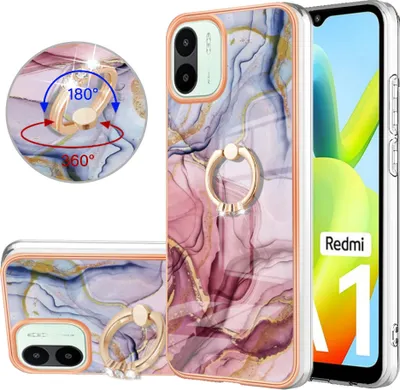Produktbild von Redmi A1 Hülle, Muster TPU Silikon Stoßdämpfer Bumper Schutzhülle mit Ring Ständer für Xiaomi Redmi A1 Rosa