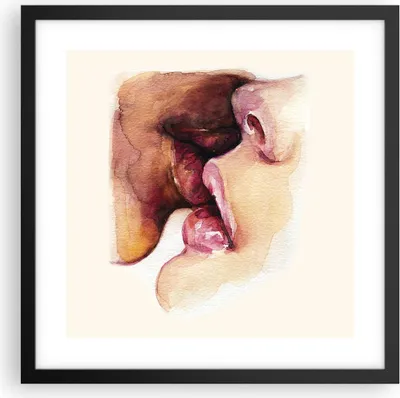 Produktbild von Gerahmtes Poster - Schwarzer Rahmen - Kuss Mund Paar - 40x40 cm - Wand Bild - Wanddeko - Wandbilder - Kunstposter - Wandposter - Bilderrahmen - Bilder - Kunstdruck - Wanddekoration - P2BAC40x40-5051