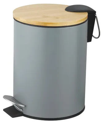 Image de Poubelle à pédale pour salle de bain, 3 litres, en gris et en bambou