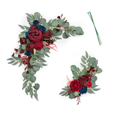 Produktbild von 2 künstliche Blumengirlanden für Hochzeits-Willkommensschilder, Blumendekoration, Empfangshintergrund, Rot