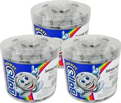 Produktbild von Rocket Balls Salmiak Kugeln 200 Stk. in der Dose Hartkaramelle mit Salmiakpulve