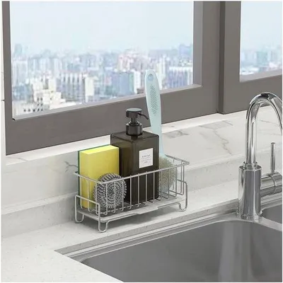 Produktbild von Spüle Caddy Organizer für Küche und Badezimmer - Schwammhalter mit Abflusswanne aus Edelstahl