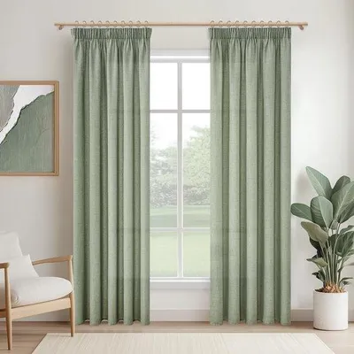 Productafbeelding van Gordijnen met plooiband, linnenlook, set van 2, H 300 x B 140 cm - Elegante Raamdecoratie voor Woonkamer, Slaapkamer en Keuken
