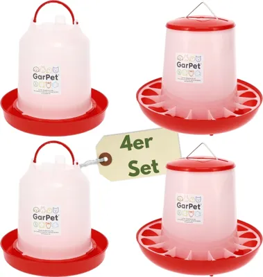 Produktbild von 4 Stück Futterautomat Hühner + Hühnertränke im Set Geflügel Futterspender Futtertrog Hühner Zubehör Geflügeltränke Wasserspender Gr. 4