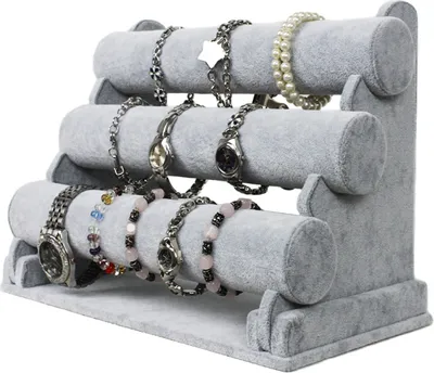 Produktbild von 3er Schmuckständer Schmuckhalter für Uhren Armband Samt grau