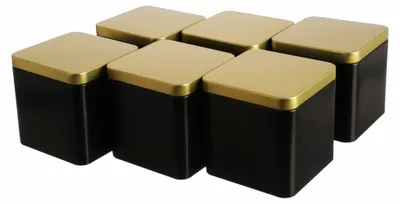 Immagine prodotto di Set da 6 pezzi | Contenitore elegante per tè GOLDI Junior / contenitore per alimenti, ermetico, nero e oro