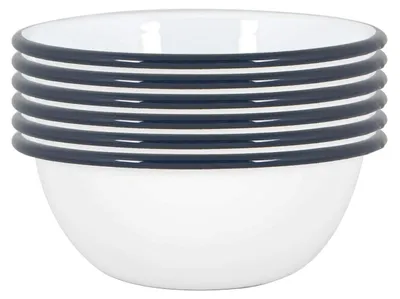Produktbild von Emaille-Schüssel Emailleschüssel Schüsselset - Ø 16 cm - 6 Stück - Weiß und Blau