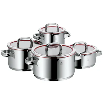 Produktbild von WMF Function 4 Topfest Induktion 4-teilig, Cromargan Edelstahl poliert, Glasdeckel mit 4 Abgießfunktionen, Induktionstöpfe, Innenskalierung