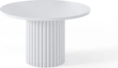 Obrázek produktu pro Stůl BETTSO VIRELO Moderní bílý konferenční stolek s minimalistickým charakterem, kovový rám s práškovým nástřikem, Ø 67 cm
