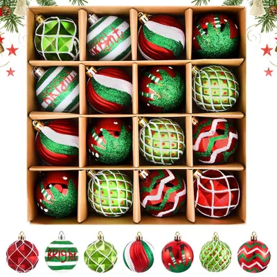 Weihnachtskugeln 16er Set, 6 cm, rot-grün, Kunststoff