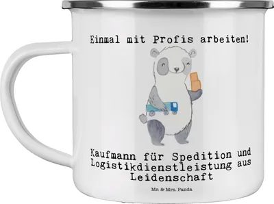 Produktbild von Mr. & Mrs. Panda Pott Kaufmann für Spedition und Logistikdienstleistung Leidenschaft - Weiß - Geschenk, Haferl, Logistiker, Abschlussprüfung, Emaille Tasse, Spruch
