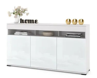 Produktbild von Große Kommode Fernsehschrank LUNA 3D Weiß Matt/Weiß Hochglanz 120cm
