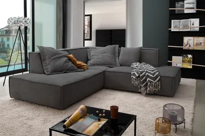 Produktbild von KAWOLA Sofa SAMU Ecksofa Stoff anthrazit Recamiere links