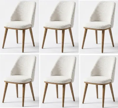 Produktbild von Modernes Weißes 6er Stuhl set Textil Holz Polsterstühle Esszimmer
