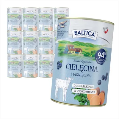 Produktbild von Baltica Kalbfleisch mit Lammfleisch 12x400g Duoprotein Nassfutter getreidefrei für Hunde